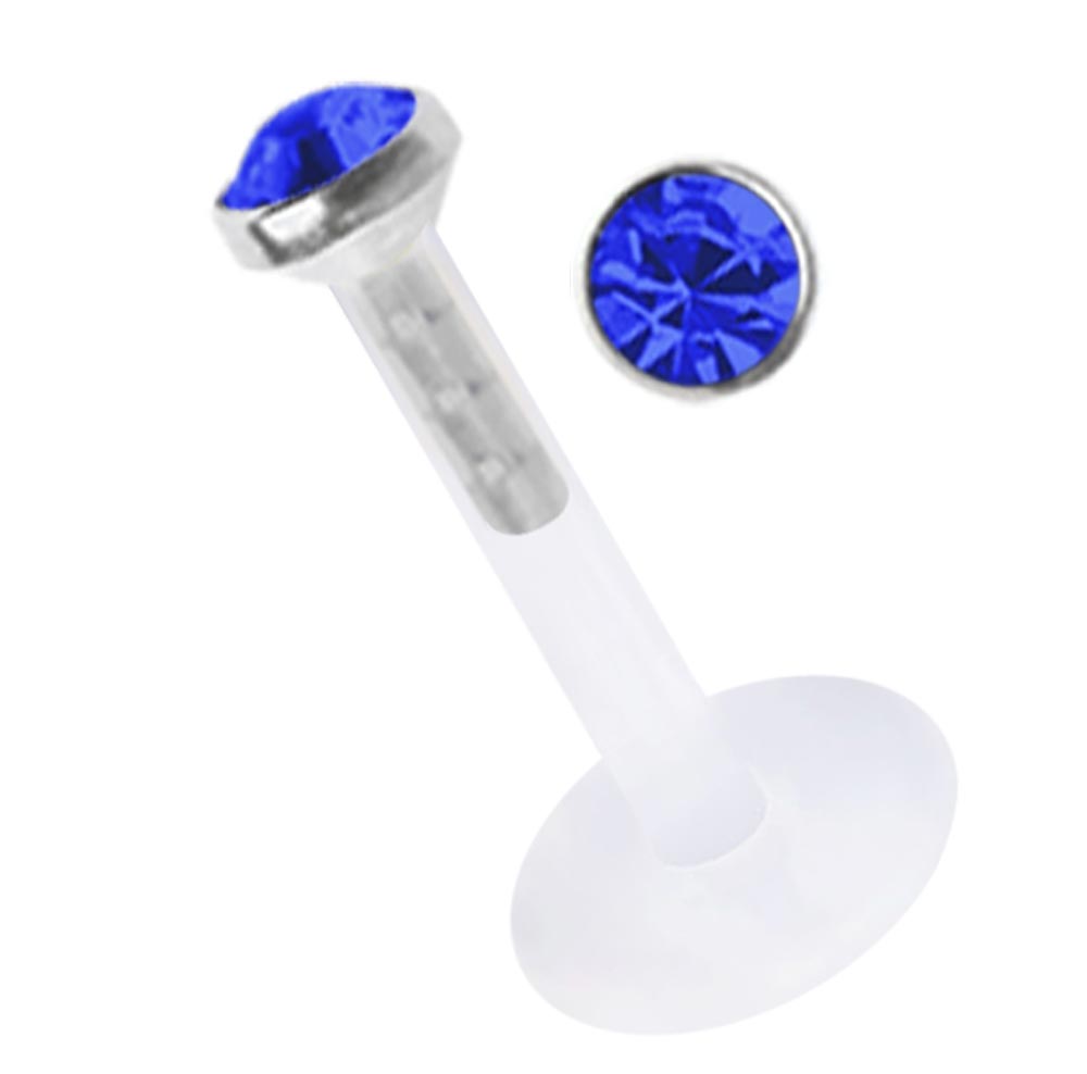 Bild von Lippenpiercing Teflon Labret Stecksystem Stahl 1,2 + Stein 2,5 mm